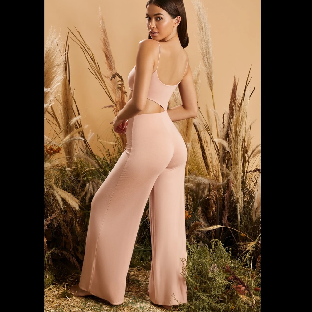 OH POLLY Full Focus Cut Out Wide Leg Jumpsuit in Blush pink  Sexy size 8